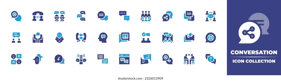 Conversation icon collection. Duotone color. Vector illustration. Containing conversation, talk, talking, meeting, share, chat bubble, communications, agree, discussion, assistance, chat, speech.