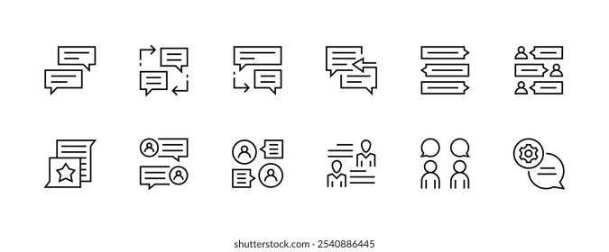 Coleção de ícones da conversa. Satisfação, fala, bate-papo, diálogo, discussão, conversa, mensagem, comentário e muito mais. Traçado editável. Pixel perfeito. Grade de 32px.