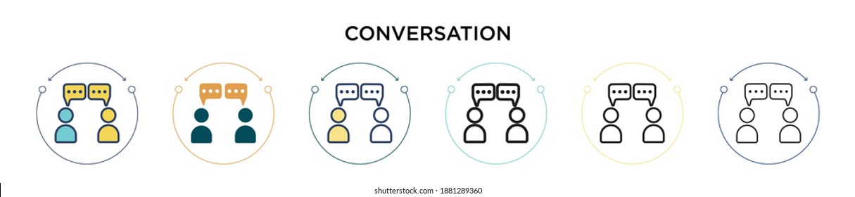 Icono de conversación en estilo relleno, delgado, contorno y trazo. Ilustración vectorial de dos iconos vectoriales de conversación en color y negro se puede utilizar para móviles, ui, web