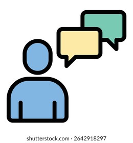 Ícone da conversa ilustração em estilo de linha plana representando comunicação e diálogo entre indivíduos, adequado para mensagens, atendimento ao cliente e projetos relacionados à interação social