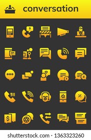 conversation icon set. 26 filled conversation icons.  Collection Of - Mobile, Interview, Call, Communication, Commentator, Bubbles, Chat, Conversation, Speech