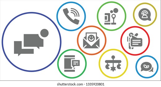 conversation icon set. 9 filled conversation icons.  Collection Of - Chat, Call, Bubbles, Mobile, Communication, Speech, Conversation