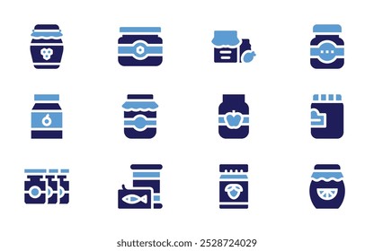 Conversation icon set. Bold style. Duotone colors. cannedfood, jam, jelly, babyfood, honey, marmalade.