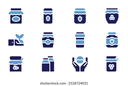 Conjunto de iconos de conversación. Estilo audaz. Duotone colores. mermelada, miel, brotes, mermelada de fresa, mermelada, tarro, día mundial del océano.