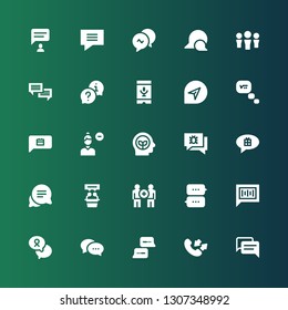 conversation icon set. Collection of 25 filled conversation icons included Chat, Conversation, Discussion, Communication, Interview, Think, Remove user, Thinking, Voice recognition