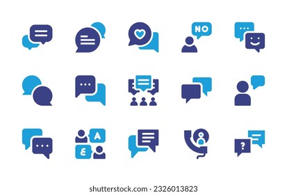 Conversation icon set. Duotone color. Vector illustration. Containing chat, say no, talk, message, conversation, call. 