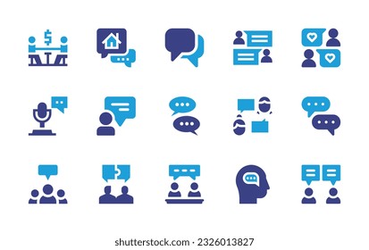 Conversation icon set. Duotone color. Vector illustration. Containing conversation, feedback, talk show, chat, chat conversation, talk, chat box, chat group, discussion, talking. 