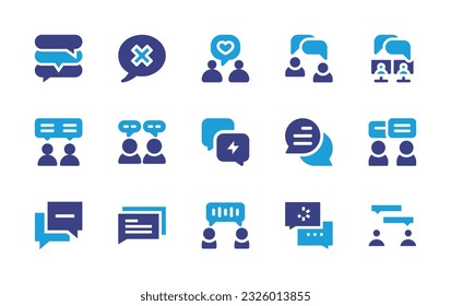 Conversation icon set. Duotone color. Vector illustration. Containing speech bubble, love, conversation, consultant, chat, response, chat box, chat bubble, communication, talking. 