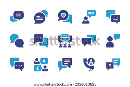Conversation icon set. Duotone color. Vector illustration. Containing chat, say no, talk, message, conversation, call. 