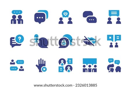 Conversation icon set. Duotone color. Vector illustration. Containing talk, chart, love message, chat, conversation, conversations, private chat, mute, say no, communication, people. 