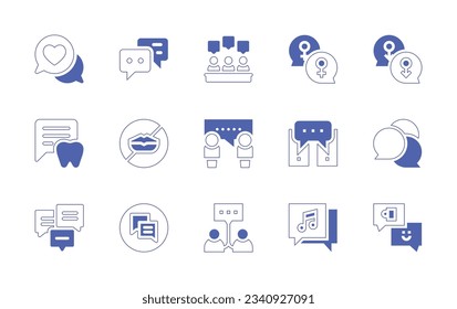 Conversation icon set. Duotone style line stroke and bold. Vector illustration. Containing conversation, message, meeting, talk, no talking, dialogue, engagement.