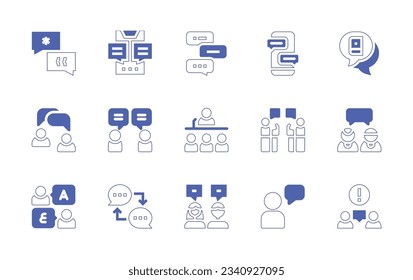 Conversation icon set. Duotone style line stroke and bold. Vector illustration. Containing conversation, chat, communication, public, debate, discussion, talking, talk, communications.