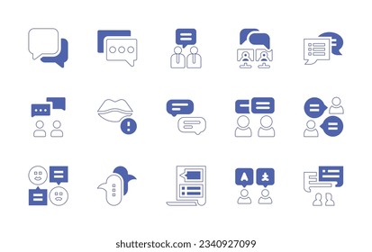 Juego de iconos de conversación. Curso de línea de estilo duotónico y negrita. Ilustración vectorial. Conteniendo charla, conversación, chat, problema de conversación, burbuja de discursos.