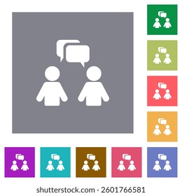 Conversation Icon Set flat icons on simple color square backgrounds