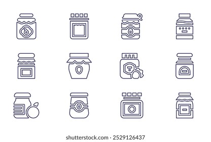 Conversation icon set. Line style. Editable stroke. jam, honey, applejam, steak.