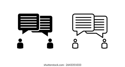 Ícone de conversa definido simbolizando caixa de diálogo, mensagens e discussão.