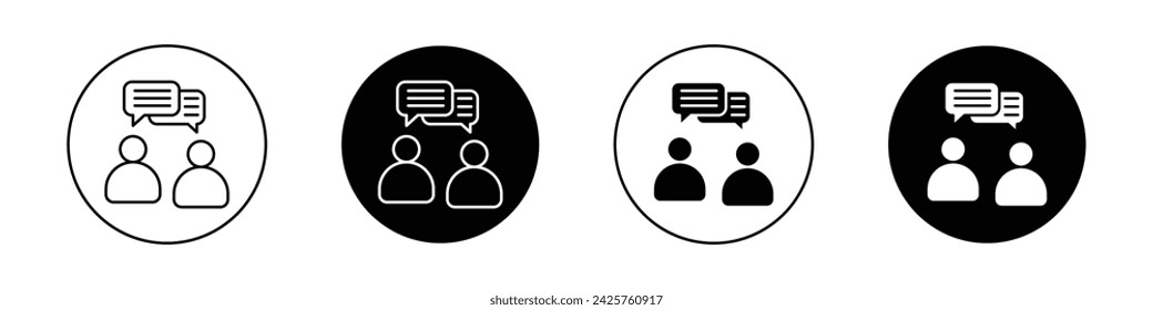 Conjunto de iconos de conversación. Símbolo del vector del escritorio de la gente de la charla en un estilo negro lleno y contorneado. Signo de interacción social.