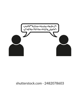 Conversation icon. Two people talking. Speech bubble design. Simple communication symbol.