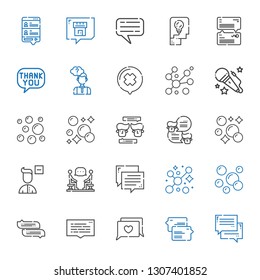 conversation icons set. Collection of conversation with chat, speech bubble, bubbles, discussion, remove user, voice, thinking. Editable and scalable conversation icons.