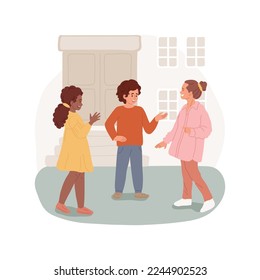 Conversation isolated cartoon vector illustration. Smiling child talking with friends and discussing plans, conversation and dialogue process, people psychological health vector cartoon.