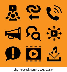 conversation, label, data, poster, interface and advertising icon vector set. Flat vector design with filled icons. Designed for web and software interfaces