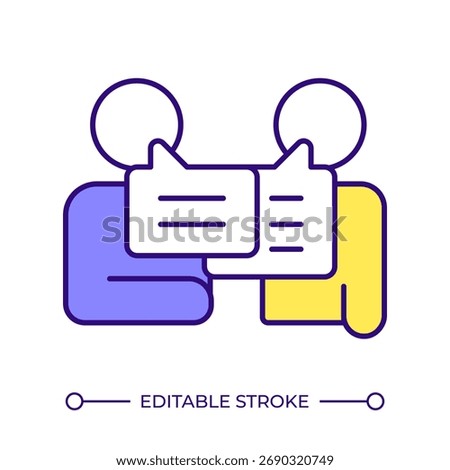 Conversation line color icon. Talking people, chat bubbles. Dialogue, discussion. Communication skills, teamwork. Isolated vector illustration. Flat colorful symbol design. Editable stroke