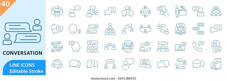 Conversation line editable icon set. Contain icons related conversation, chat, and discussion. Editable stroke. Vector illustration