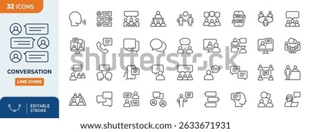 Conversation line editable icon set. Contain icons related conversation, chat, discussion, talking, speaking, and more. Editable stroke. Vector illustration