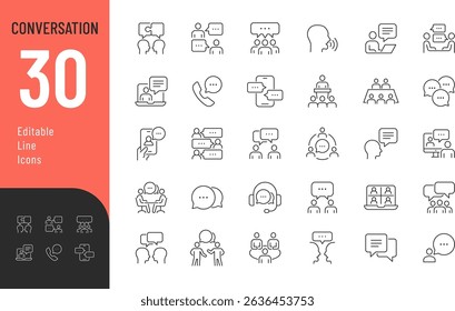 Conversation Line Editable Icons set. Vector illustration in modern thin line style of speaking related icons: chat, dialogue, communication, and more. Isolated on transparent background.