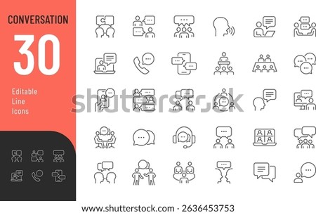 Conversation Line Editable Icons set. Vector illustration in modern thin line style of speaking related icons: chat, dialogue, communication, and more. Isolated on transparent background.