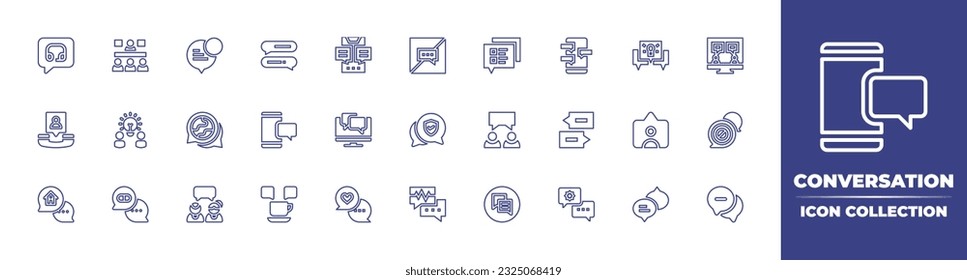 Colección de iconos de línea de conversación. Trazo editable. Ilustración vectorial. Conteniendo consultoría, reunión, burbujas de voz, conversación, no hablar, contacto, idea, burbuja de voz, chat, charla, discusión.