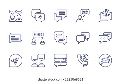 Conversation line icon set. Editable stroke. Vector illustration. Containing chat, response, say no, discussion, chat bubble, communication, message, speech bubble, call, no talking.