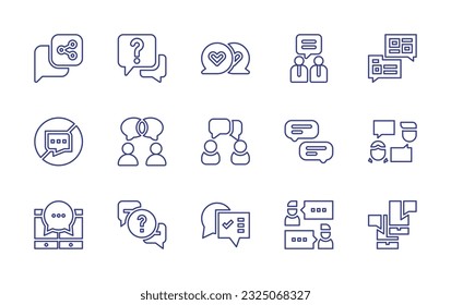Conversation line icon set. Editable stroke. Vector illustration. Containing share, faq, love message, conversation, no talking, communication, talk, question.