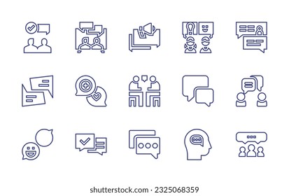 Conversation line icon set. Editable stroke. Vector illustration. Containing agree, discussion, conversation, speech bubble, chat, meeting, lets talk, talk, talking.