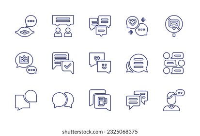 Conversation line icon set. Editable stroke. Vector illustration. Containing rumor, chat, conversation, dialogue, no talking, success, communications, speech bubble, message, influencer.