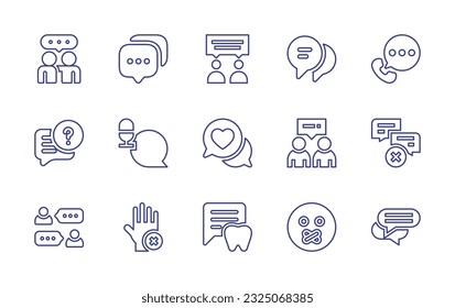 Conversation line icon set. Editable stroke. Vector illustration. Containing talk, chart, bubble chat, telephone, conversations, chat, conversation, chatting, silence, say no, no talk.