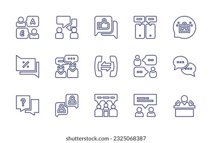 Conjunto de iconos de la línea de conversación. Trazo editable. Ilustración vectorial. Conteniendo conversación, como chat móvil, trabajo, conversación telefónica, burbuja de chat, charla, noticias.