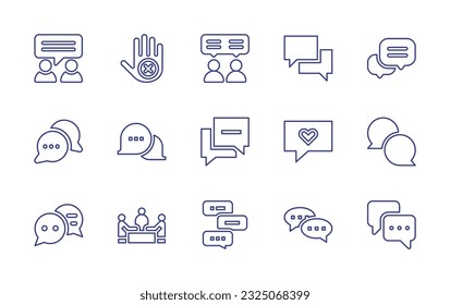 Conversation line icon set. Editable stroke. Vector illustration. Containing talking, say no, consultant, speech bubble, chat, chat box, message, meeting, talk, conversation.