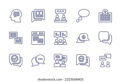 Conjunto de iconos de la línea de conversación. Trazo editable. Ilustración vectorial. Conteniendo charla, conversación, conversación, conversación, burbuja de voz, charla inteligente, grupo.
