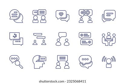 Conjunto de iconos de la línea de conversación. Trazo editable. Ilustración vectorial. Conteniendo conversación, charla, chat, conversación, reunión, charla, anfitrión.