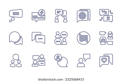 Conjunto de iconos de la línea de conversación. Trazo editable. Ilustración vectorial. Conteniendo burbuja de habla, comunicación, conversación, charla, chat, no hablar.