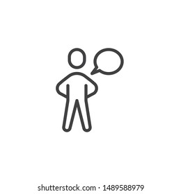 Conversation line icon. Talking man linear style sign for mobile concept and web design. Man with Speech Bubble outline vector icon. Symbol, logo illustration. Vector graphics