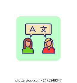 Conversation line icon. Women speaking English and Chinese. Translation concept. Can be used for topics like foreign language, communication, interpreter, mandarin