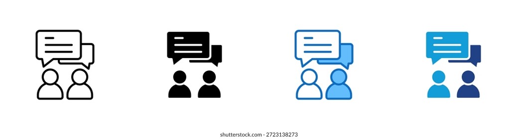 Vetor de design de ícone de conversação de vários estilos - duas pessoas conversando com balões de fala, representando sessões de diálogo, comunicação ou discussão