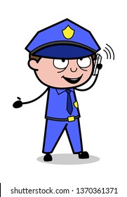 Conversation on Call - Retro Cop Policeman Vector Illustration