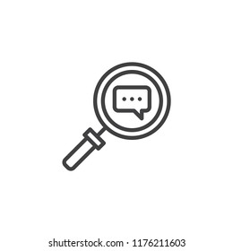 Conversation search outline icon. linear style sign for mobile concept and web design. magnifying glass and speech bubble simple line vector icon. Symbol, logo illustration. Pixel perfect vector