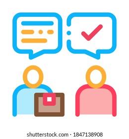 Conversation of Sender and Postman Postal Transportation Company Icon Vector Thin Line. Contour Illustration