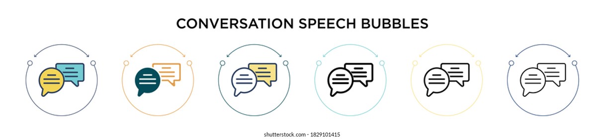 Conversation speech bubbles icon in filled, thin line, outline and stroke style. Vector illustration of two colored and black conversation speech bubbles vector icons designs can be used for mobile, 