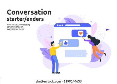 Conversation start and enders concept. Man and woman text message conversation. modern flat vector illustration