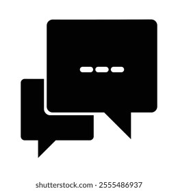 Conversation symbol, minimalist design, chat interface, messaging app logo, communication concept, simple graphic, square shape, ellipsis dots, overlapping dialogue boxes, digital communication,